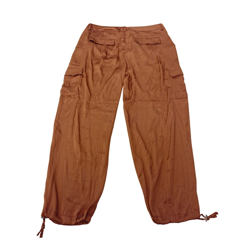 DKNY Women Copper Brown Linen Rayon Cargo Pants Size 10 Drawstring Hem R0526